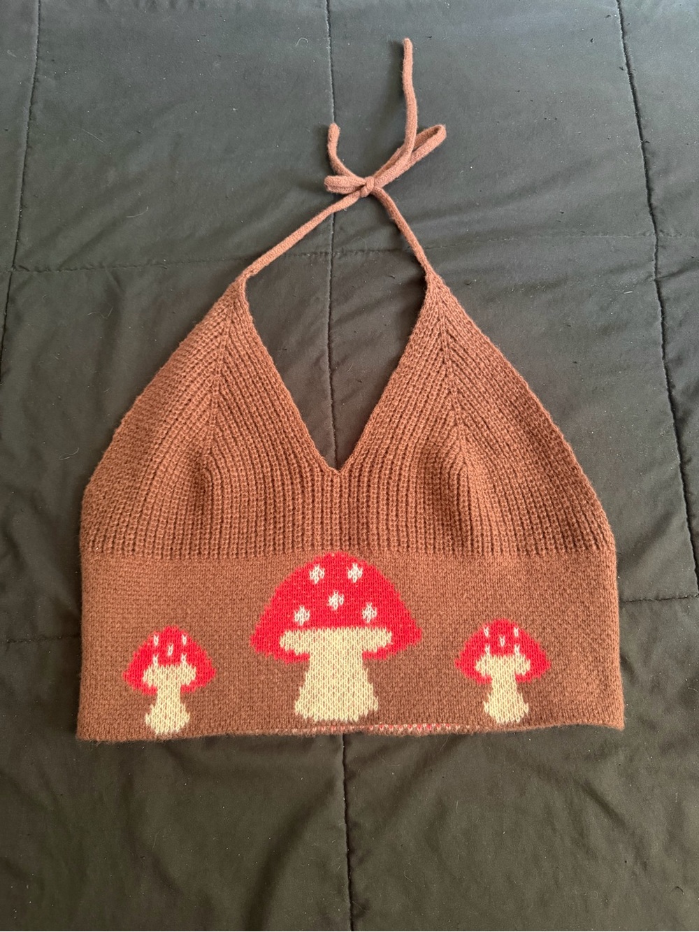 Brown Mushroom Knit Halter Top